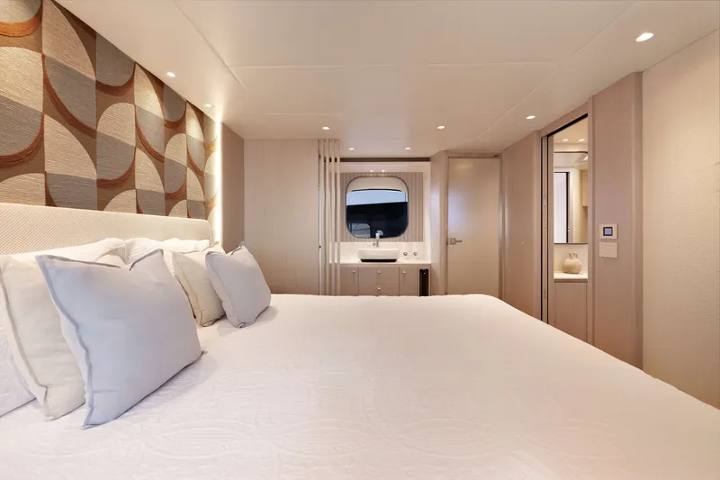 Slide: The Image of Luxurious bedroom interior of 2027 Absolute Navetta 62 yacht with modern decor. - 50