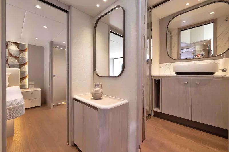 Slide: The Image of Luxurious interior of 2027 Absolute Navetta 62 yacht with modern design and elegant furnishings. - 42
