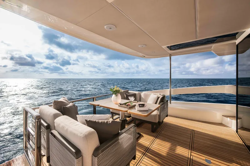 Slide: The Image of Luxurious deck of 2027 Absolute 50 Navetta yacht with ocean view. - 8