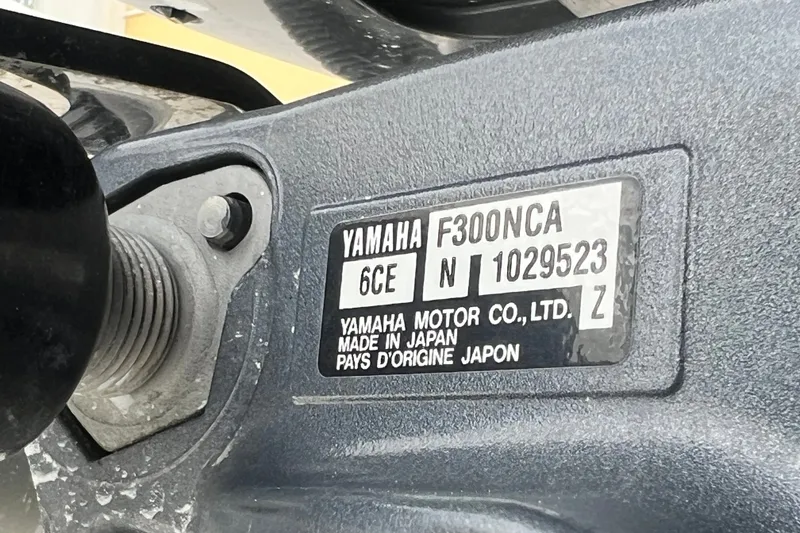 Slide: The Image of Yamaha F300NCA engine label on 2007 SeaVee 340B Open boat, made in Japan. - 14