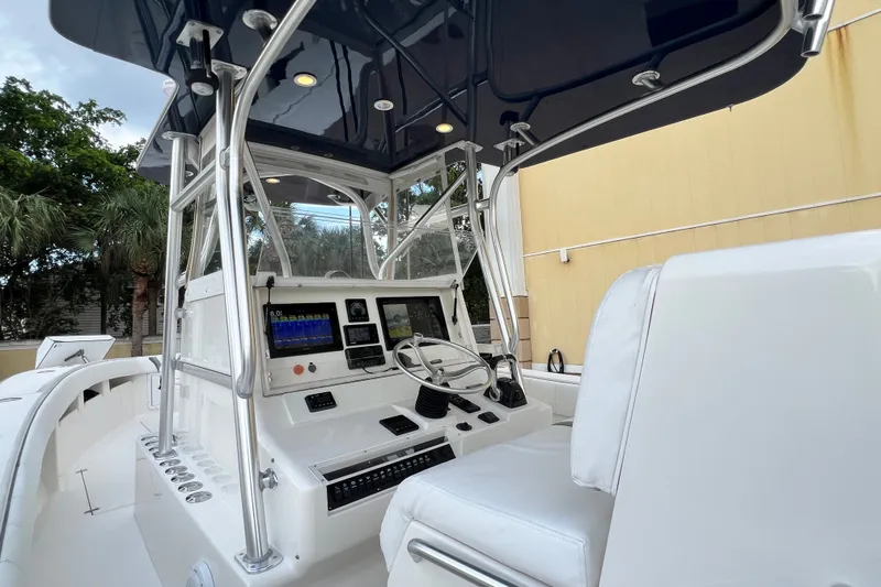 Slide: The Image of 2007 SeaVee 340B Open boat cockpit with modern controls and seating. - 47