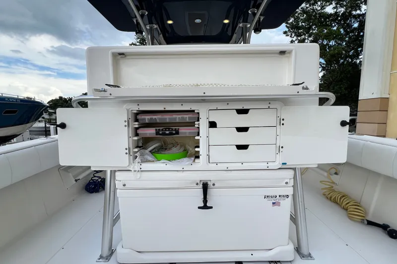 Slide: The Image of 2007 SeaVee 340B Open boat with open storage compartments and drawers on deck. - 44