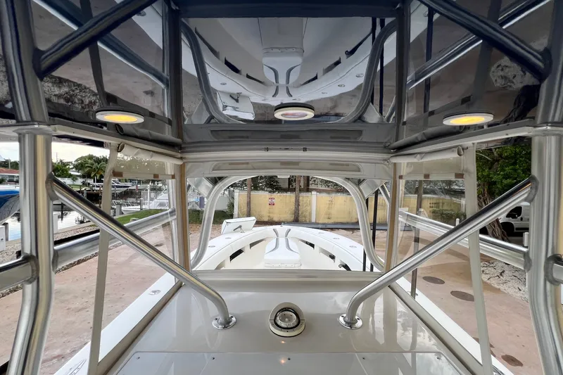 Slide: The Image of 2007 SeaVee 340B Open boat interior with sleek design and stainless steel framework. - 54