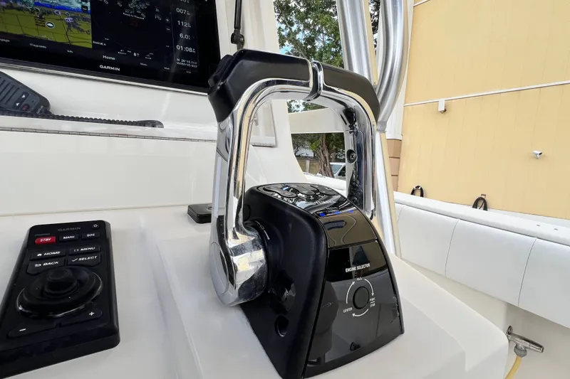 Slide: The Image of Close-up of 2007 SeaVee 340B Open boat controls with Garmin navigation system. - 51