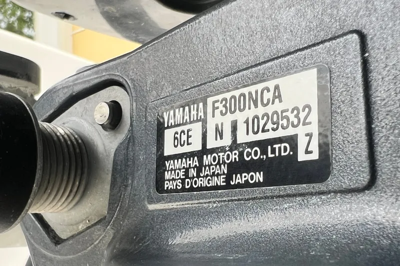 Slide: The Image of Yamaha F300NCA engine label on 2007 SeaVee 340B Open boat, made in Japan. - 10
