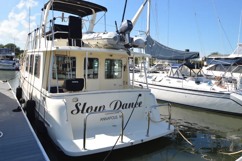Slide: The Image of 2012 North Pacific Yachts 43 docked in marina, named "Slow Dance," Annapolis, MD. - 30