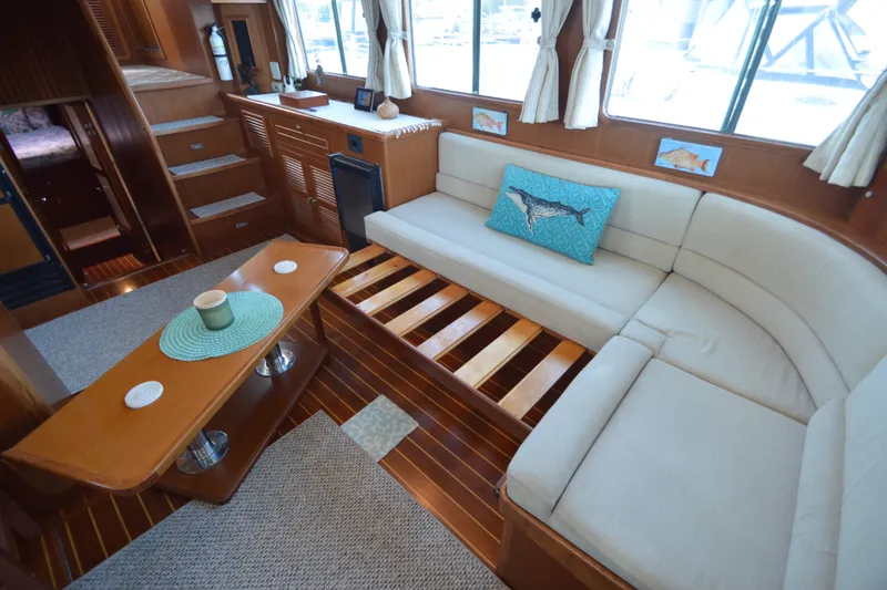 Slide: The Image of Luxurious interior of 2012 North Pacific Yachts 43 with elegant seating and nautical decor. - 65