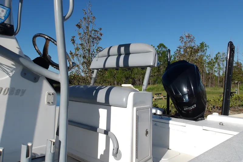 Slide: The Image of 2008 Ranger 2200 Bay Ranger boat with Yamaha 250 engine, parked outdoors. - 9