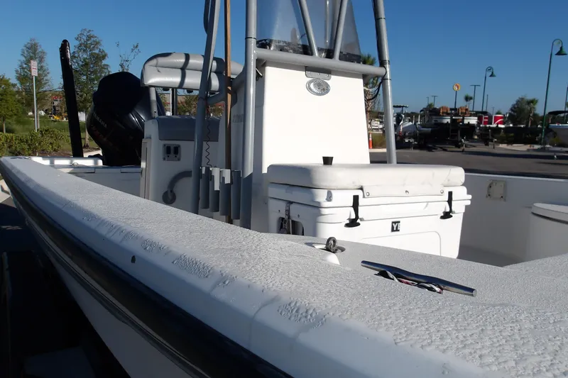 Slide: The Image of 2008 Ranger 2200 Bay Ranger boat with center console and Yeti cooler on deck. - 6