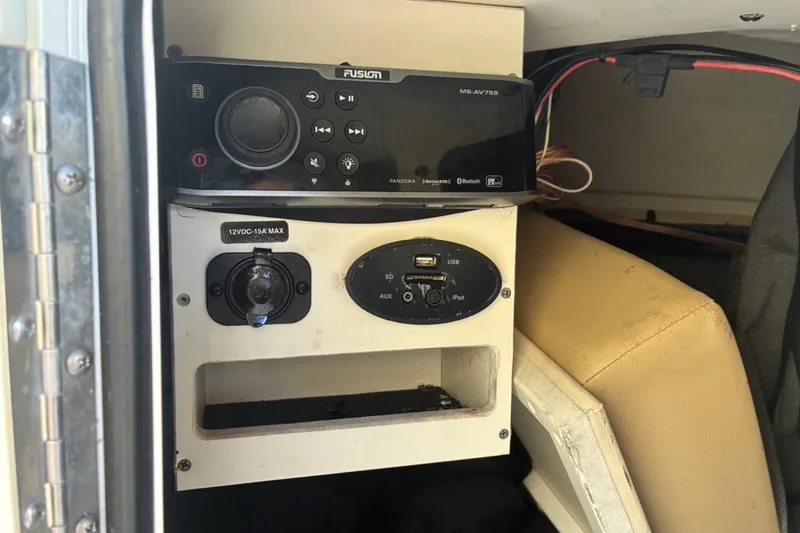 Slide: The Image of Fusion MS-AV755 stereo system in 2014 Sea Ray 240 Sundeck boat interior. - 46
