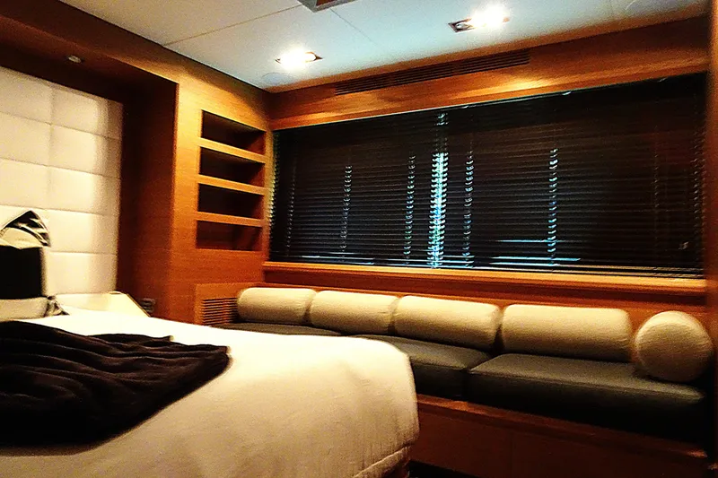 Slide: The Image of Luxurious cabin interior of 2010 Azimut 100 Leonardo yacht with modern furnishings. - 40