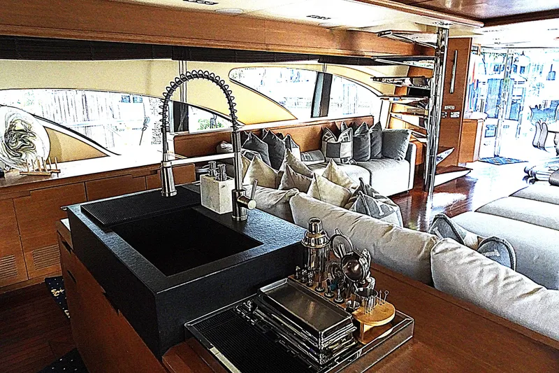 Slide: The Image of Luxurious interior of 2010 Azimut 100 Leonardo yacht with modern kitchen and plush seating. - 17