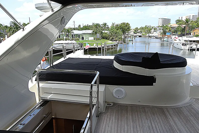 Slide: The Image of Luxurious deck of 2010 Azimut 100 Leonardo yacht with scenic waterfront view. - 76