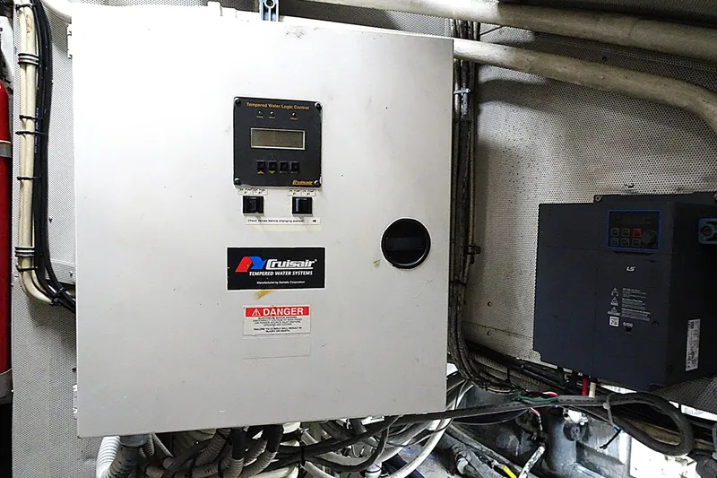 Slide: The Image of Electrical control panel in Azimut 100 Leonardo yacht, 2010 model, featuring Cruisair tempered water system. - 66