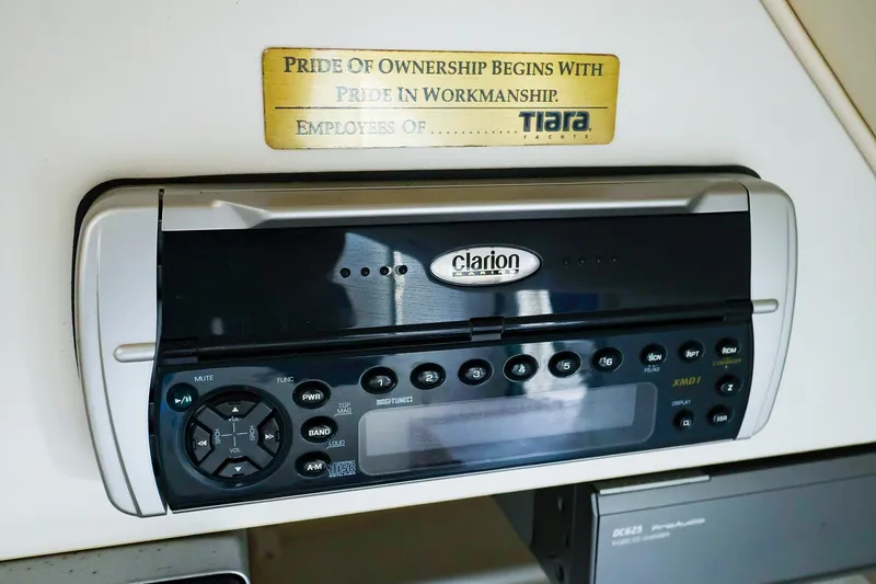 Slide: The Image of Clarion marine stereo in 2003 Tiara Yachts 2900 Coronet, showcasing craftsmanship pride. - 22