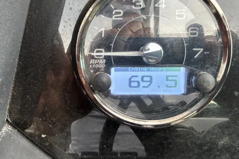 Slide: The Image of Dashboard of 2023 Monterey M6 showing 69.5 engine hours and RPM gauge. - 20