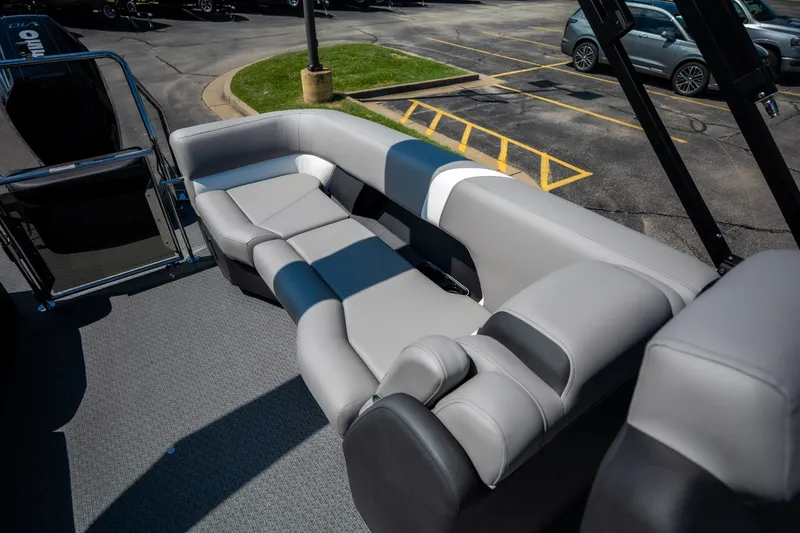 Slide: The Image of Luxurious seating on 2026 Evotti 725QL boat, featuring sleek gray upholstery and modern design. - 43