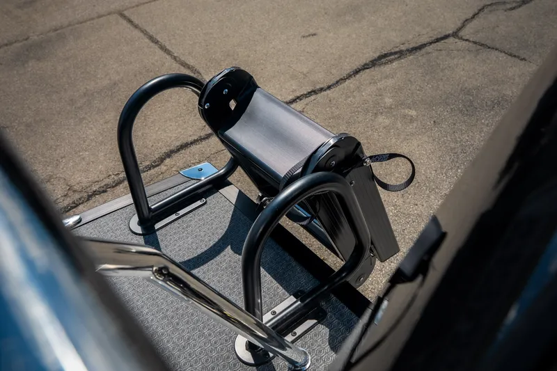 Slide: The Image of Evotti 725QL 2026 model boat ladder on textured deck, viewed from above. - 49