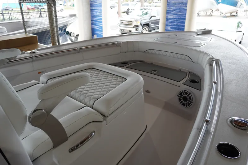 Slide: The Image of Luxurious interior of 2027 Sportsman Masters 267OE Bay Boat with plush seating and modern design. - 13