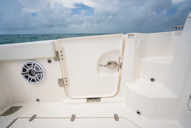 Slide: The Image of 2025 Pursuit OS 405 Offshore boat deck with ocean view and speaker. - 28