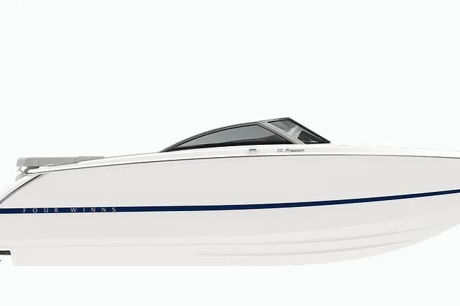 Slide: The Image of 2026 Four Winns H1 Freedom boat, sleek white design with blue accent stripe. - 44