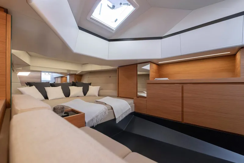 Slide: The Image of Luxurious interior of 2026 Wally wallytender48X yacht with modern design and cozy seating. - 17