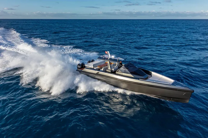 Slide: The Image of 2026 Wally wallytender48X yacht cruising on open ocean waters. - 4
