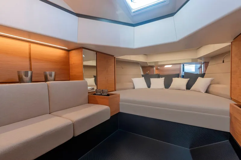 Slide: The Image of Luxurious interior of 2026 Wally wallytender48X yacht with modern seating and elegant decor. - 16