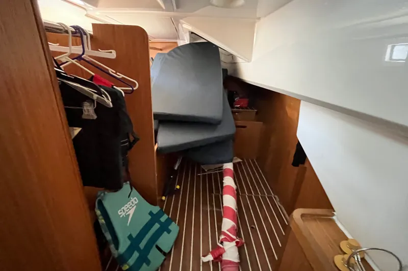 Slide: The Image of Interior of 2013 Bavaria Vision 46 yacht with cushions and life jackets. - 41