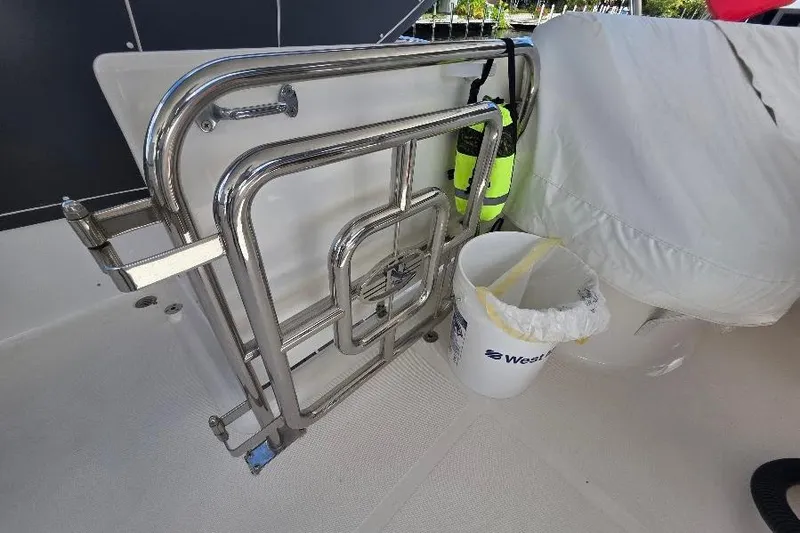 Slide: The Image of Stainless steel railing and bucket on 2008 Neptunus Flybridge MY yacht deck. - 45