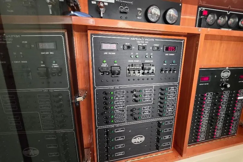 Slide: The Image of Electrical control panel on a 2008 Neptunus Flybridge MY yacht. - 101