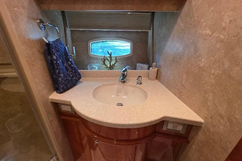 Slide: The Image of Luxurious bathroom in 2008 Neptunus Flybridge MY yacht with elegant sink and window view. - 133