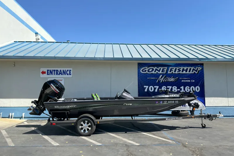 Slide: The Image of 2019 Ranger RT178 boat with Mercury engine parked outside Gone Fishin' Marine. - 0