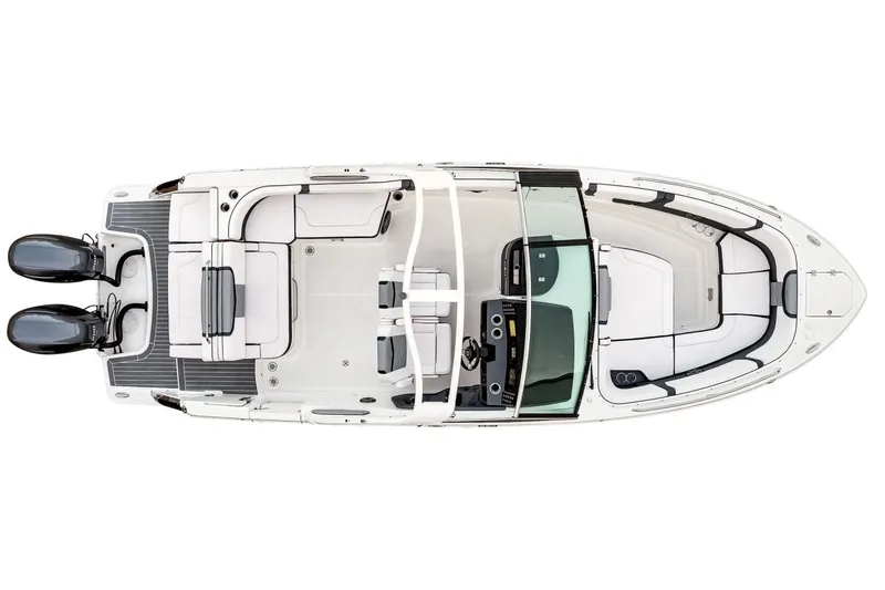Slide: The Image of Manufacturer Provided Image: Top view of a 2021 Chaparral 280 OSX boat with dual outboard engines. - 36