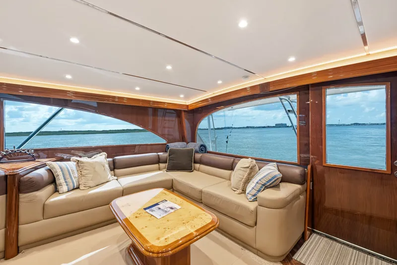 Slide: The Image of Luxurious interior of 2014 Viking 70C yacht with ocean view through large windows. - 60