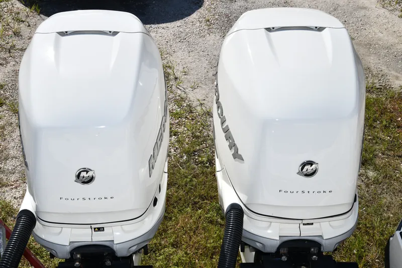 Slide: The Image of Twin Mercury FourStroke outboard engines on a 2017 Sea Ray SLX 310 boat. - 39