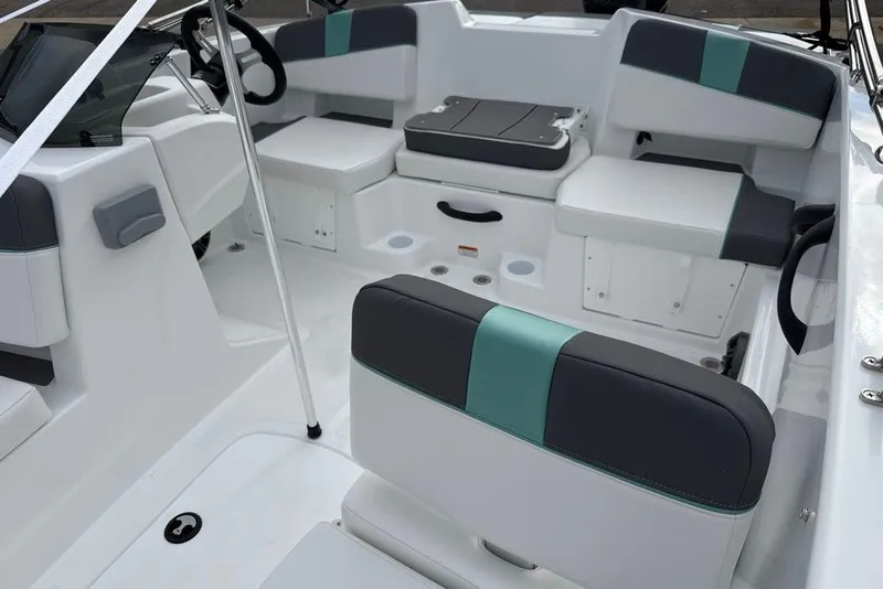 Slide: The Image of 2027 Tahoe T18 boat interior with modern seating and sleek design. - 5