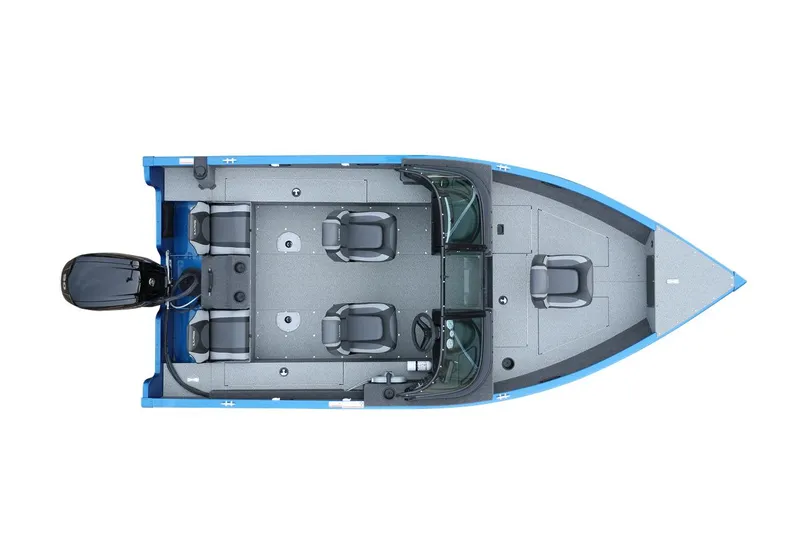 Slide: The Image of Manufacturer Provided Image: Top view of 2023 Lund 1650 Rebel XL Sport fishing boat, blue exterior, spacious interior. - 25