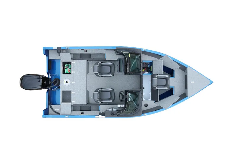 Slide: The Image of Manufacturer Provided Image: 2023 Lund 1650 Rebel XL Sport boat, top view, blue and gray interior layout. - 26