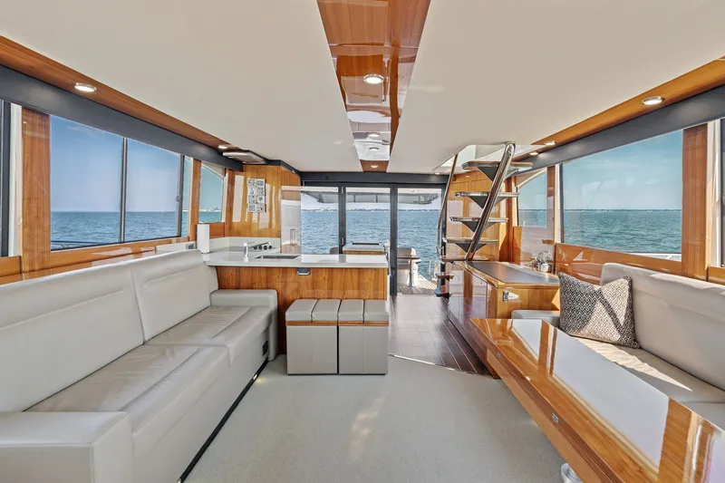 Slide: The Image of Luxurious interior of 2016 Maritimo M58 yacht with ocean view and modern furnishings. - 31
