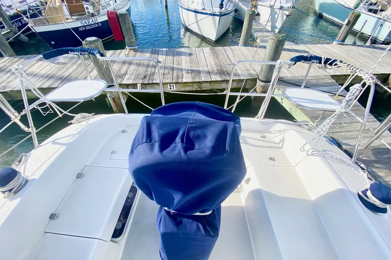 Slide: The Image of Catalina 309 sailboat docked at marina, view from cockpit, 2007 model. - 56