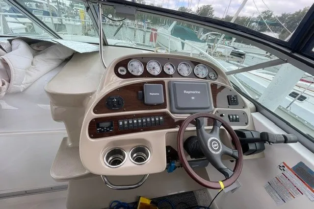 Slide: The Image of Helm of 2007 Chaparral Signature 330 boat with gauges and Raymarine navigation system. - 7