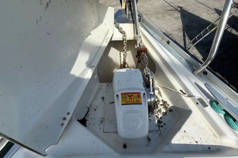 Slide: The Image of Anchor chain compartment of a 2003 Beneteau Oceanis Clipper 393 sailboat. - 6