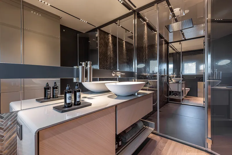 Slide: The Image of Luxurious modern bathroom in 2026 Pershing GTX116 yacht, featuring sleek design and elegant fixtures. - 22