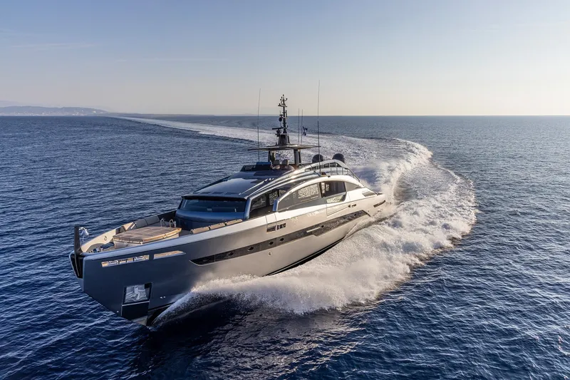 Slide: The Image of Luxury Pershing GTX116 yacht cruising on open sea, 2026 model. - 3