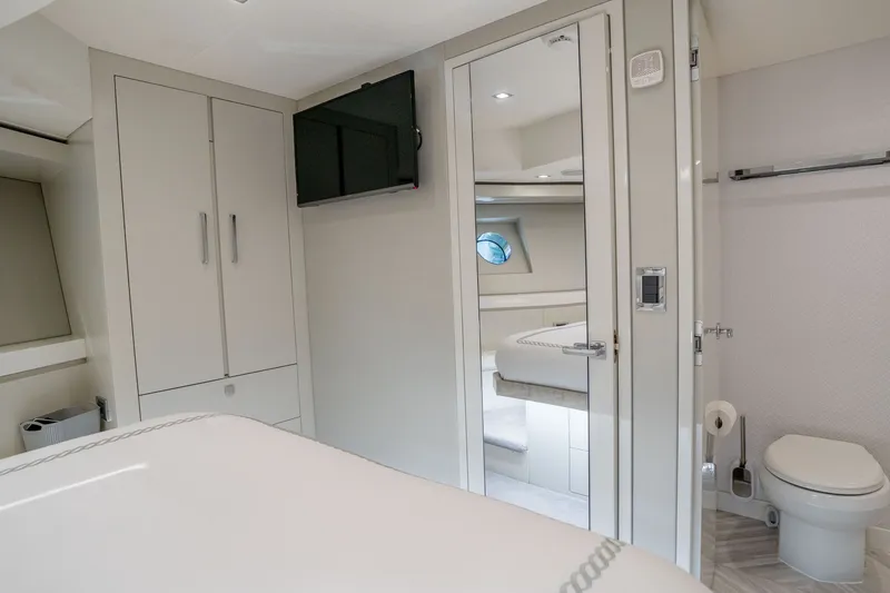 Slide: The Image of Luxurious bathroom interior of 2018 Hatteras M75 Panacera yacht with modern amenities. - 47