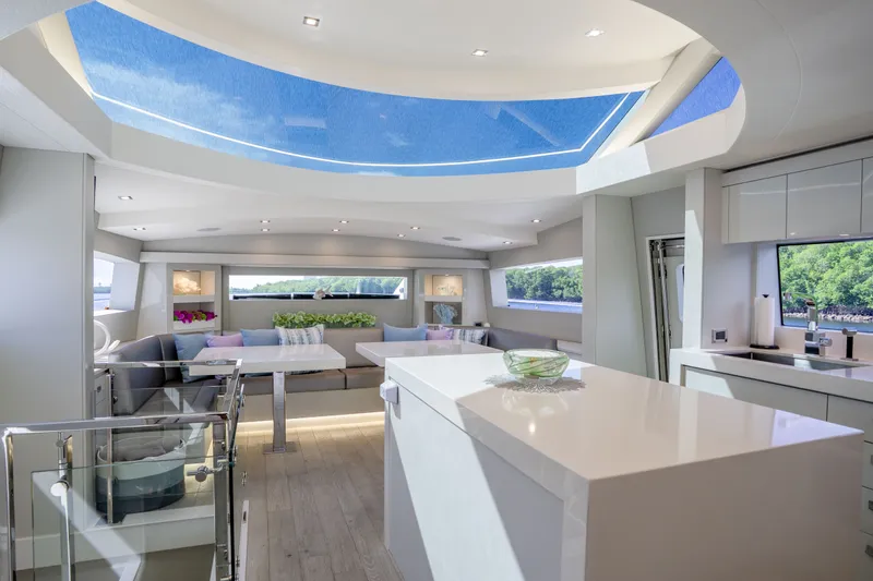 Slide: The Image of Luxurious interior of 2018 Hatteras M75 Panacera yacht with modern design and skylight. - 34