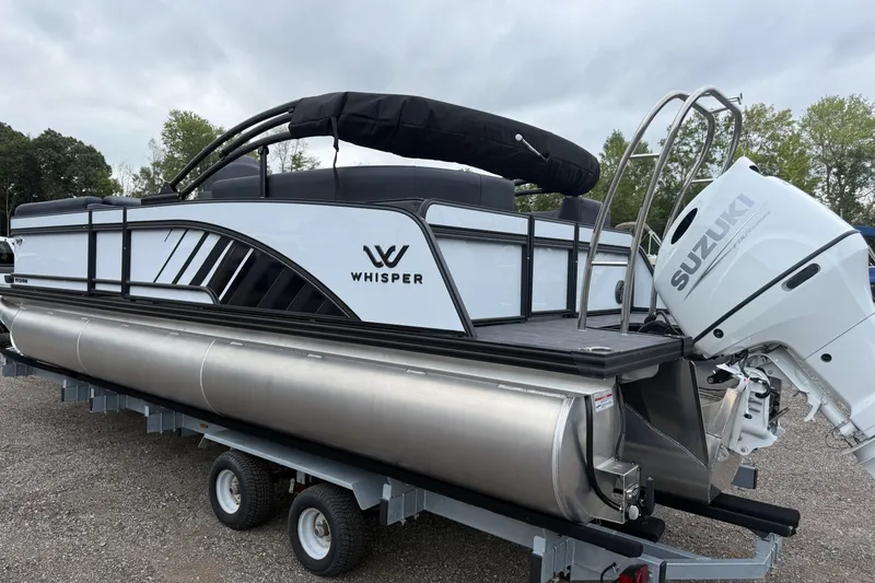 Slide: The Image of 2027 Whisper VISION RLS 23V pontoon boat with Suzuki engine on trailer. - 4