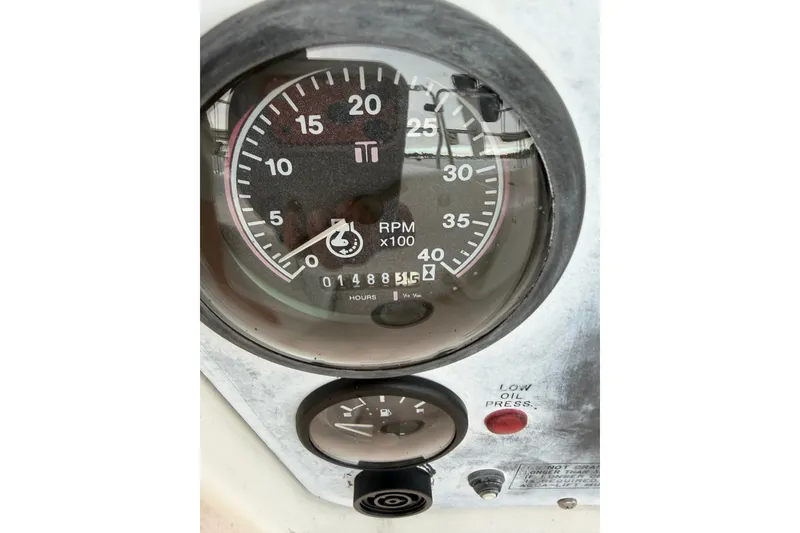 Slide: The Image of Close-up of Catalina 380 1998 boat tachometer showing RPM and engine hours. - 7
