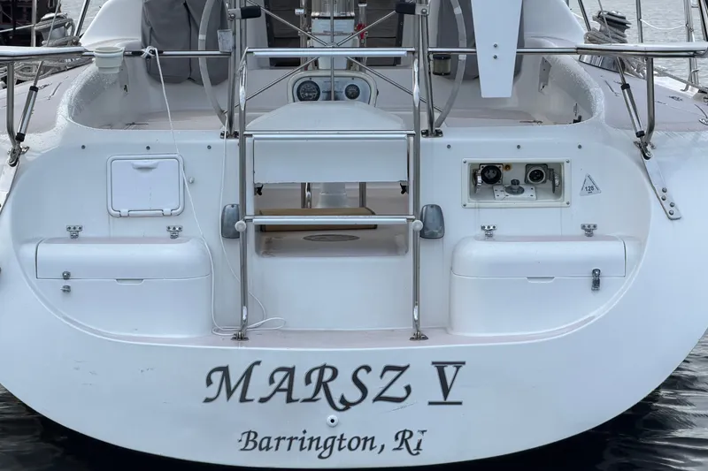 Slide: The Image of Stern view of 1998 Catalina 380 sailboat named "MARSZ V" in Barrington, RI. - 4